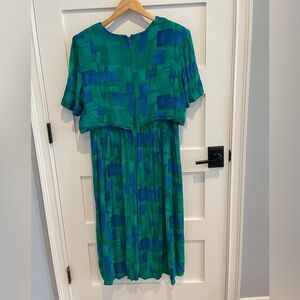 Vintage 90's Plus Size Green And Blue Geometric Pattern Dress by Lady Dorby